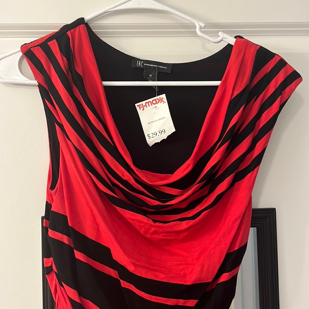 Red and black striped tight short dress